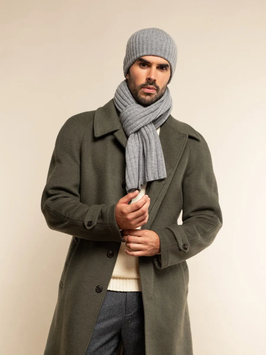 Napoli (light grey) - 100% cashmere ribbed scarf (unisex)