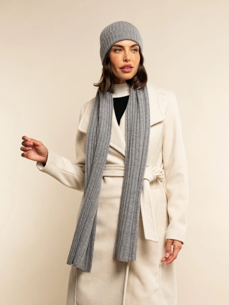 Napoli (light grey) - 100% cashmere ribbed scarf (unisex)