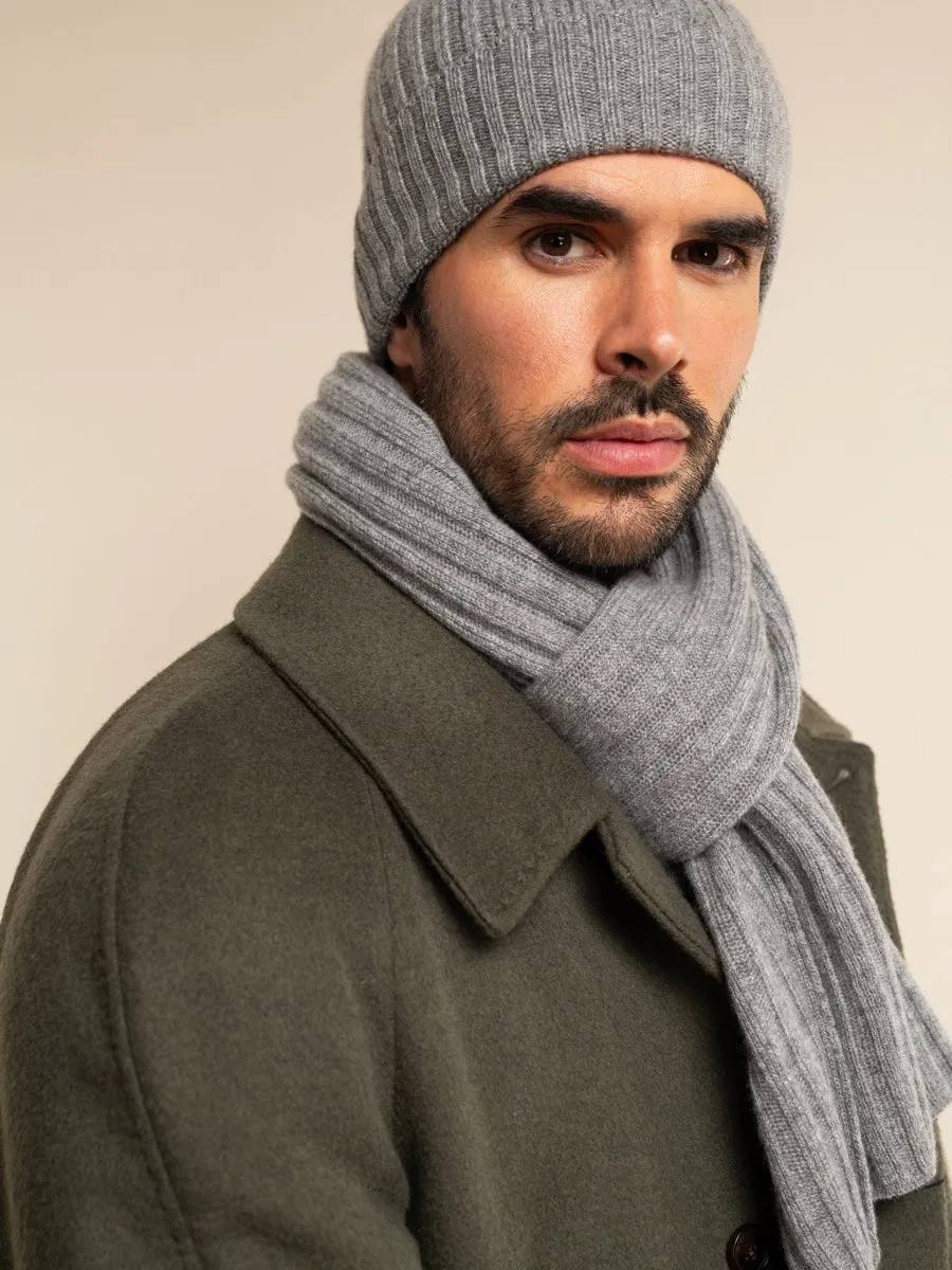 Napoli (light grey) - 100% cashmere ribbed scarf (unisex)