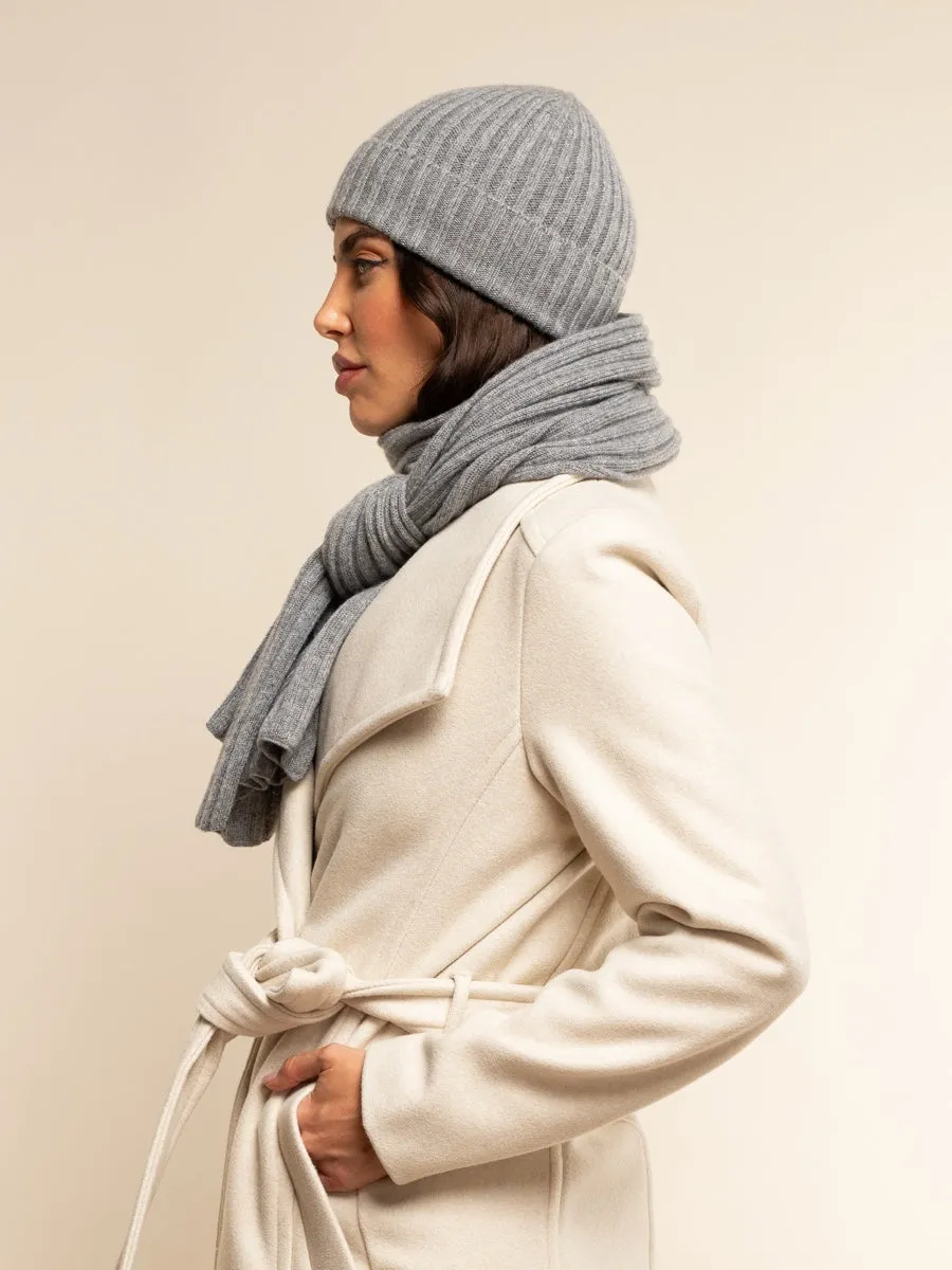 Napoli (light grey) - 100% cashmere ribbed scarf (unisex)