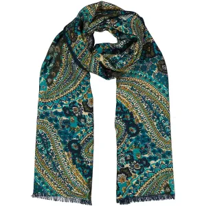 NARCISO - Blue, green and yellow macro paisley wool hand made scarf