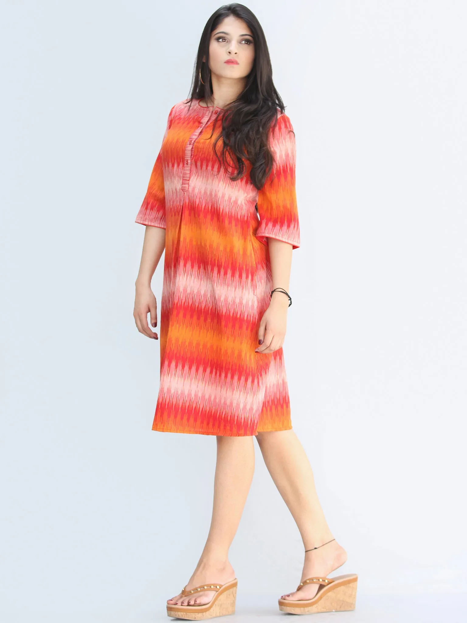 Nareena - Handwoven Ikat Cotton Midi Dress - D422F1454