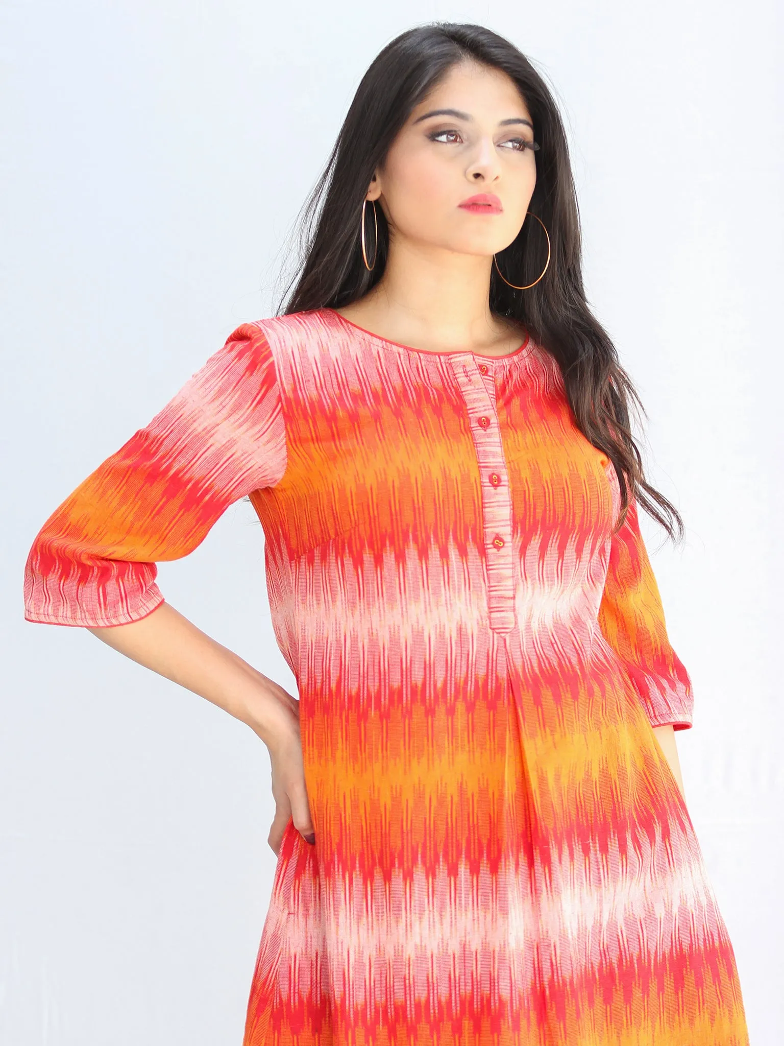 Nareena - Handwoven Ikat Cotton Midi Dress - D422F1454