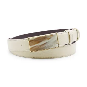 Narrow Cream Tumbled Leather Horn Belt