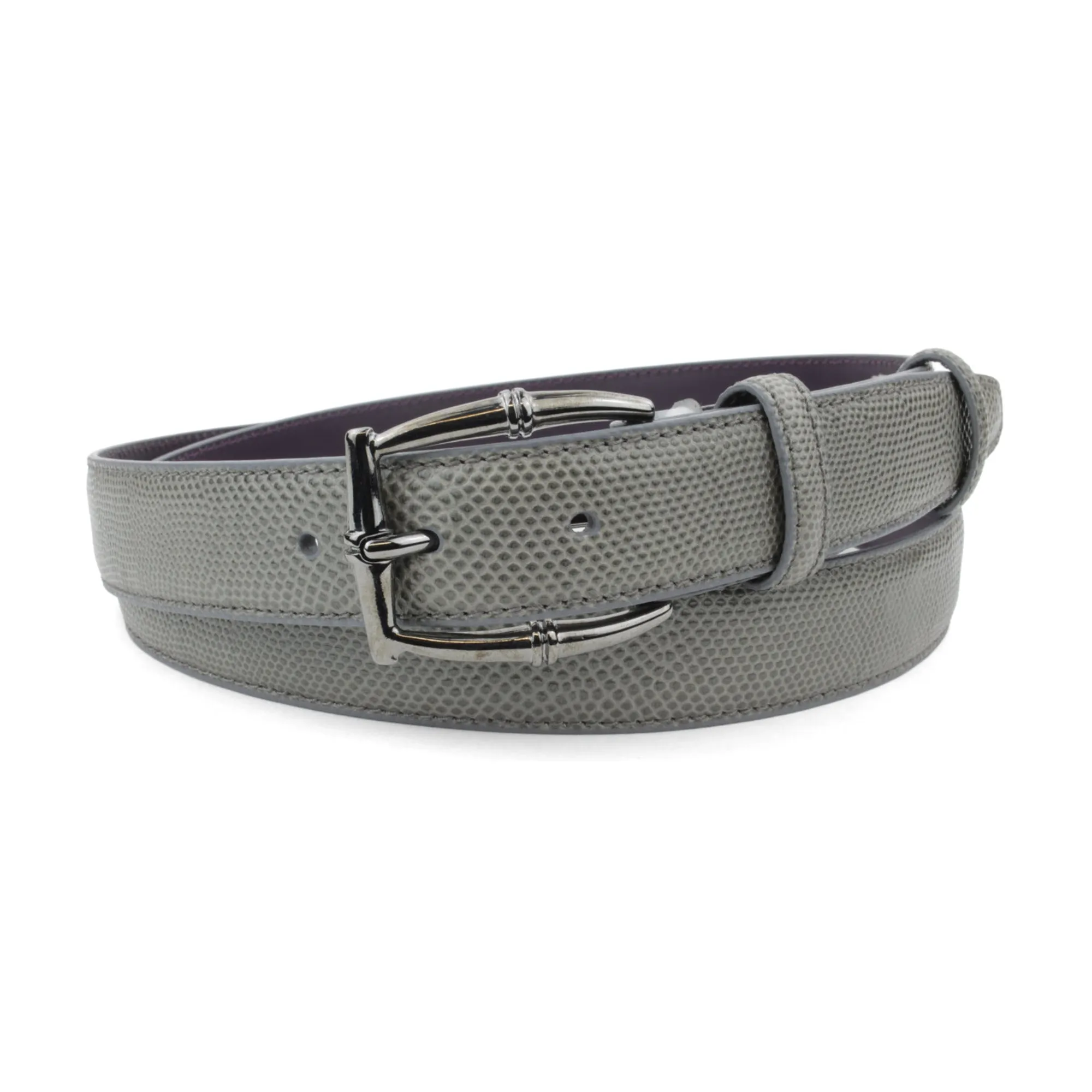 Narrow Dove Grey Carung Texture Bamboo Prong Belt