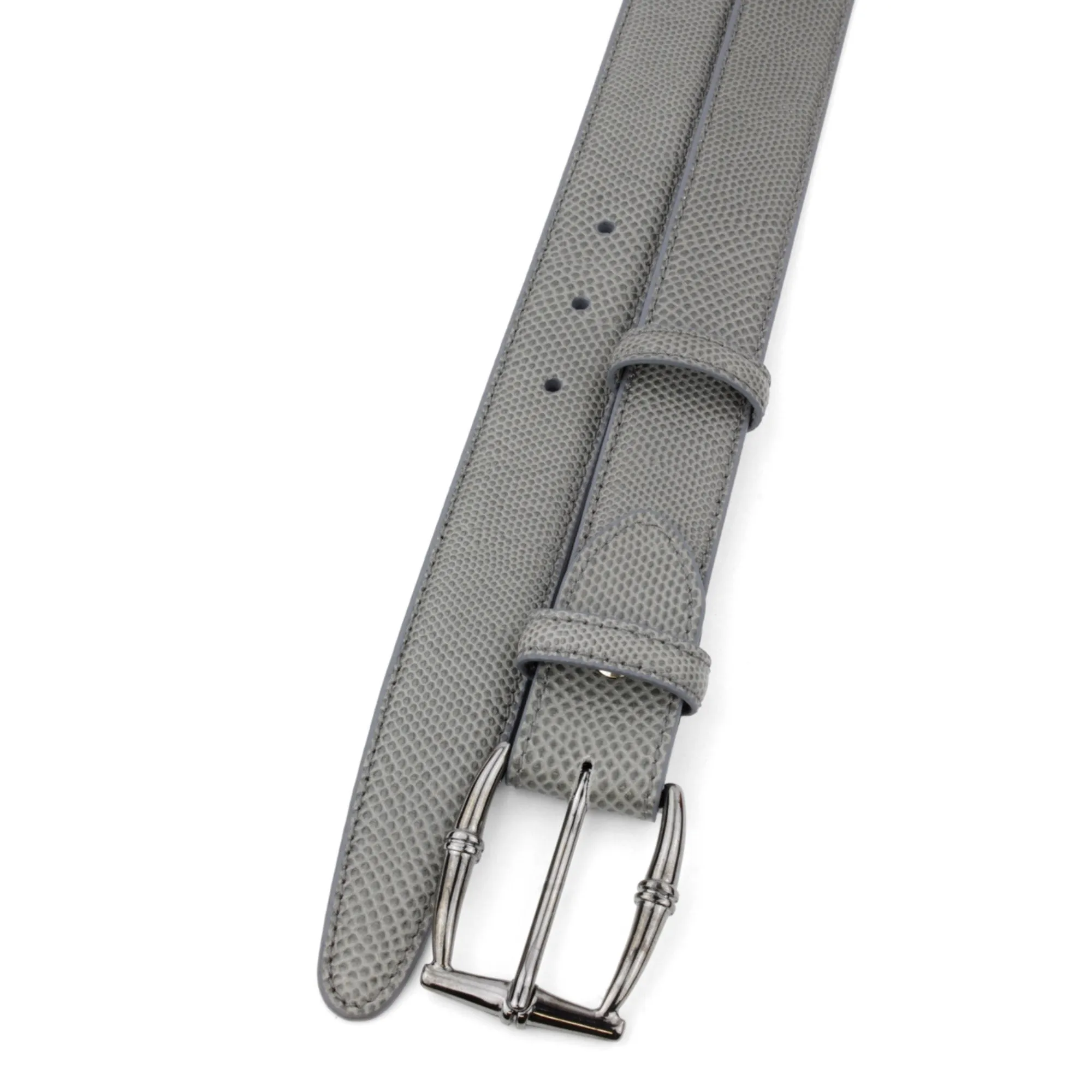 Narrow Dove Grey Carung Texture Bamboo Prong Belt