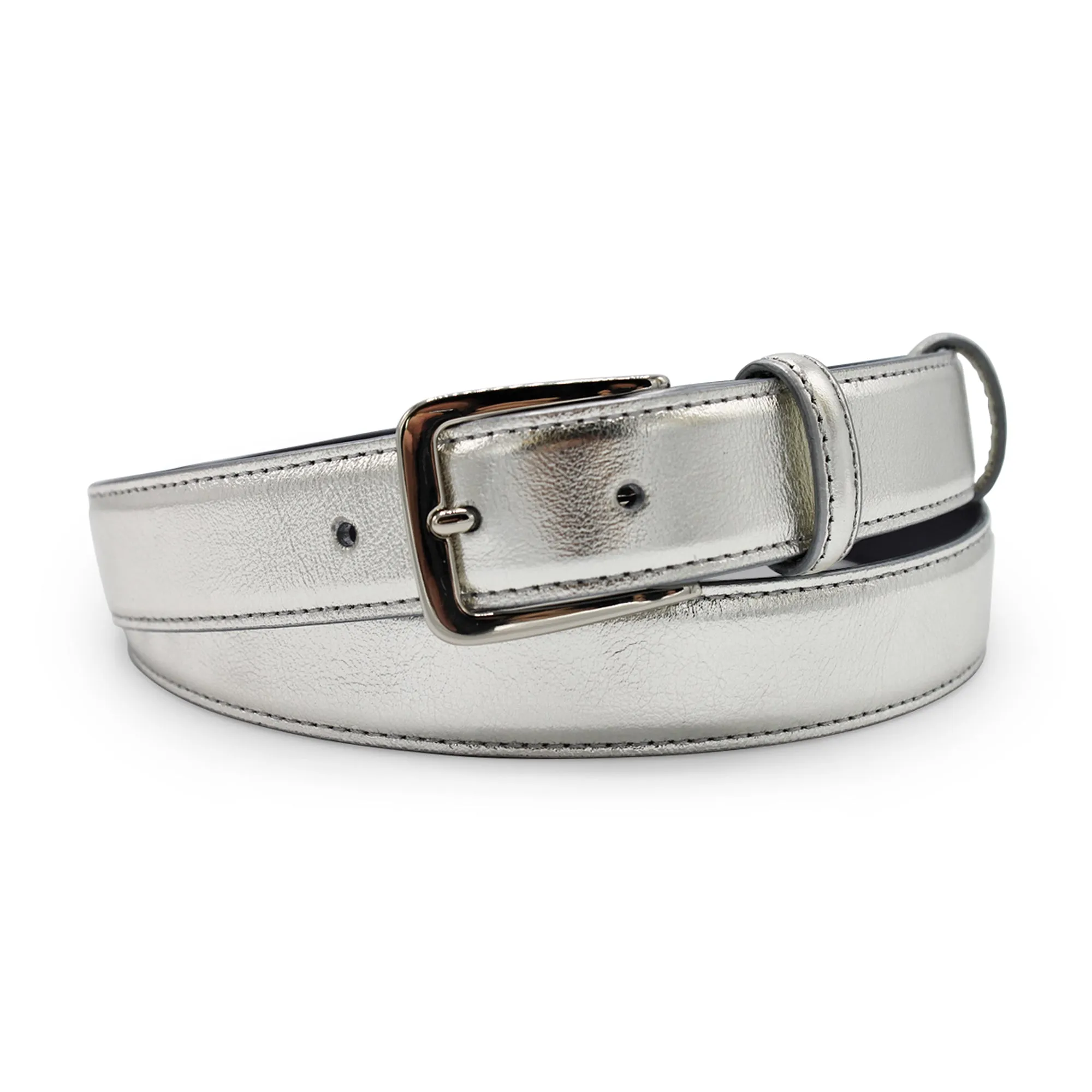 Narrow Silver Metallic Belt