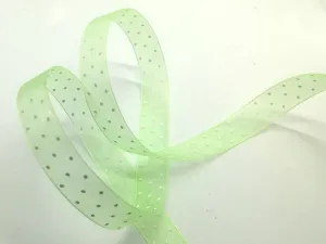 Nastro in Organza "Pois" Bianco su fondo Verde chiaro"