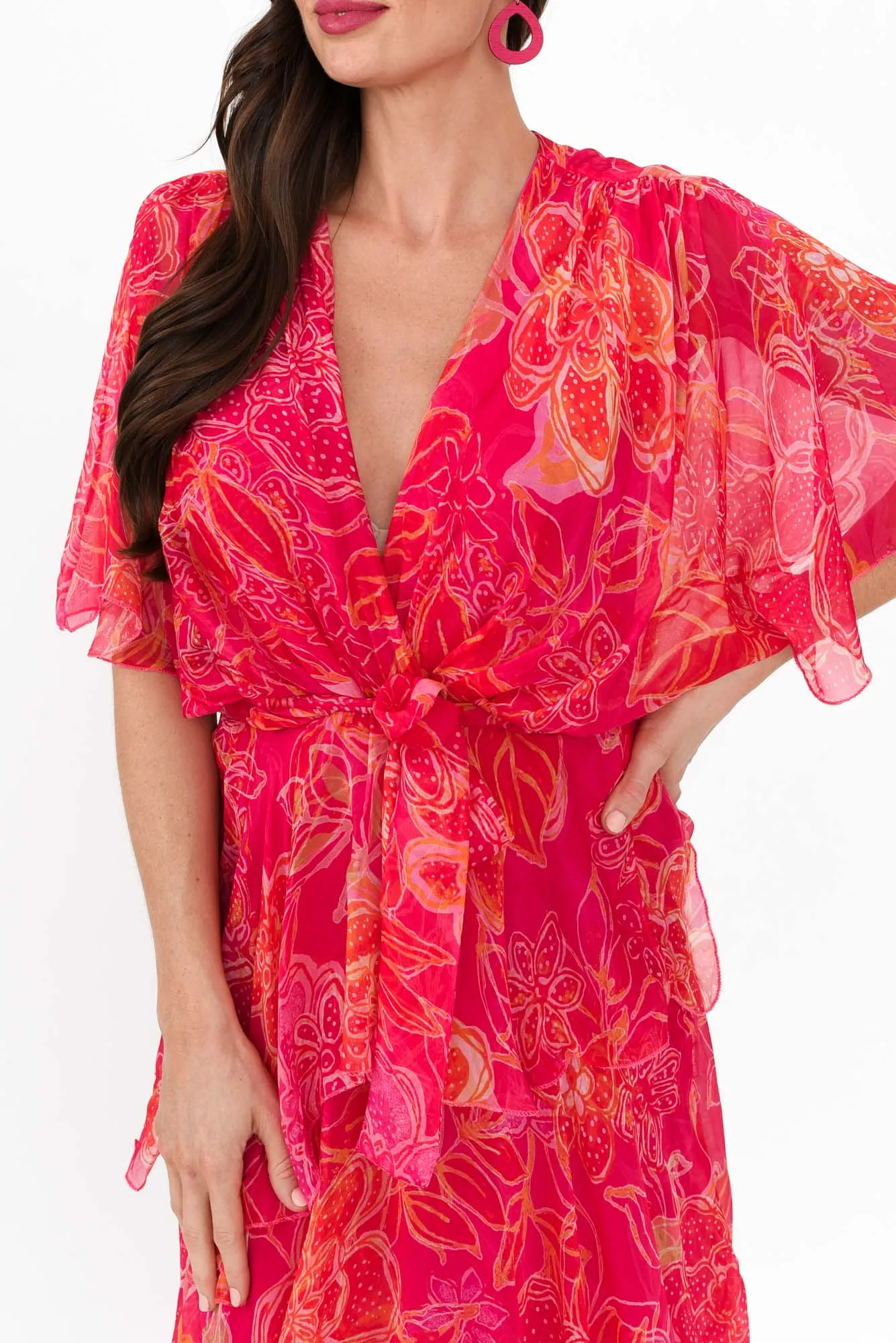 Natalie Hot Pink Floral Silk Layer Dress