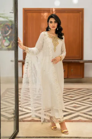 Natasha Kamal - Kiani - white gala - Embroidered Chiffon lined with crepe de chin - 3 Piece