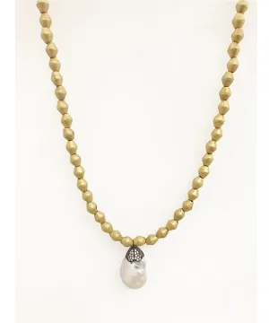 Nathan & Moe Brass Bead and Pearl Necklace