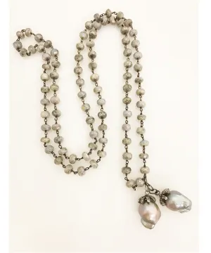 Nathan & Moe White Sapphire and Gray Baroque Pearl Necklace