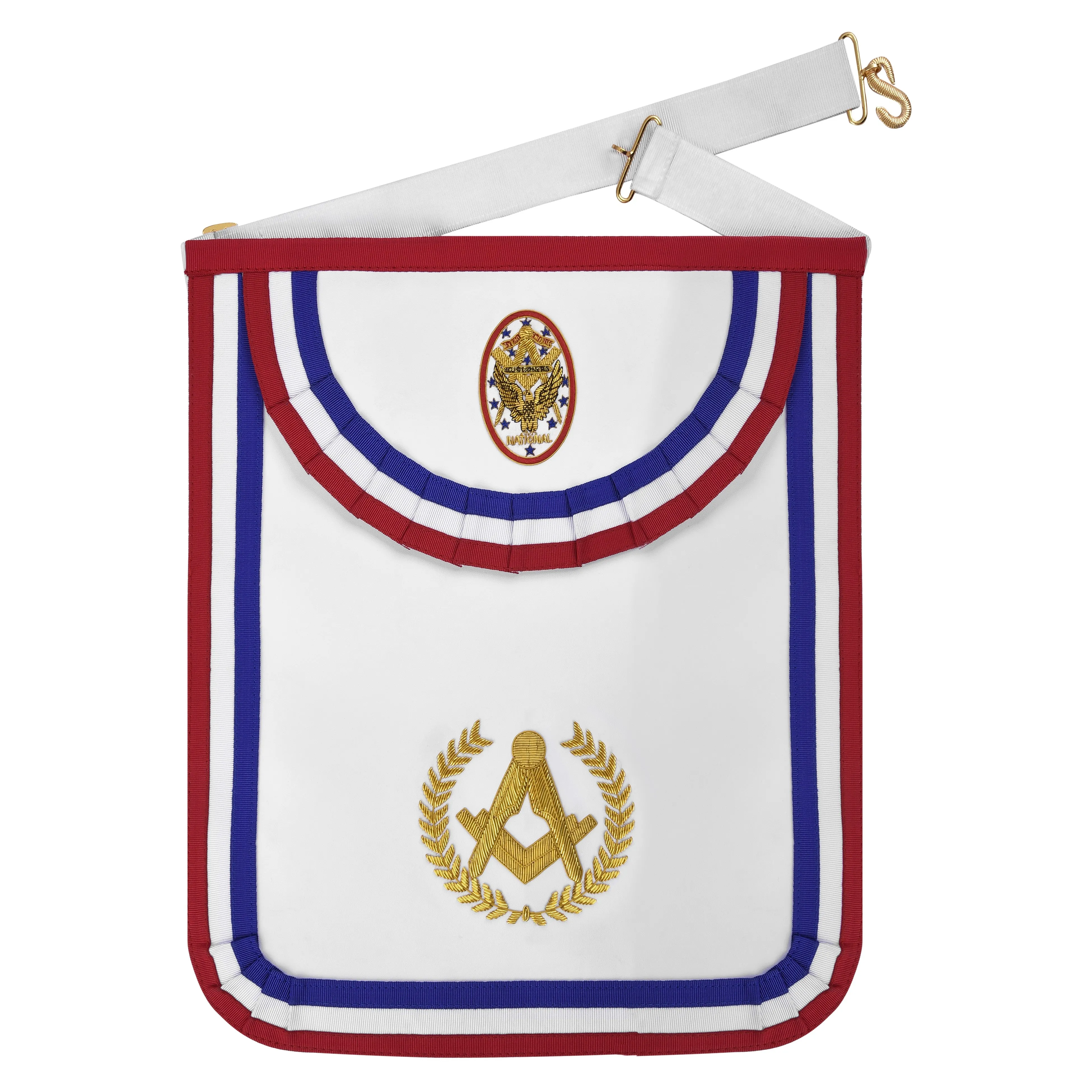 National Sojourners Apron - Gold Square & Compass With Wreath Bullion