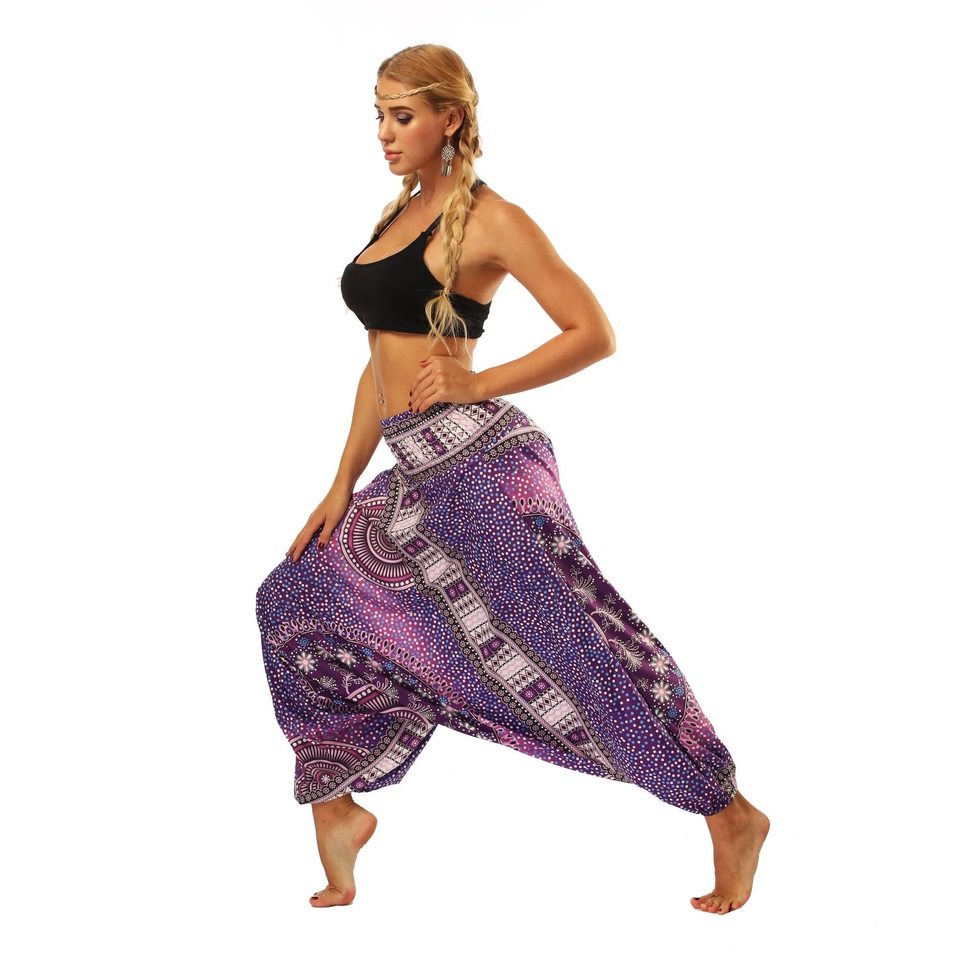 National Wind Style Digital Print Loose Women's Fitness Yoga Pants Leisure Lantern Yoga Pants