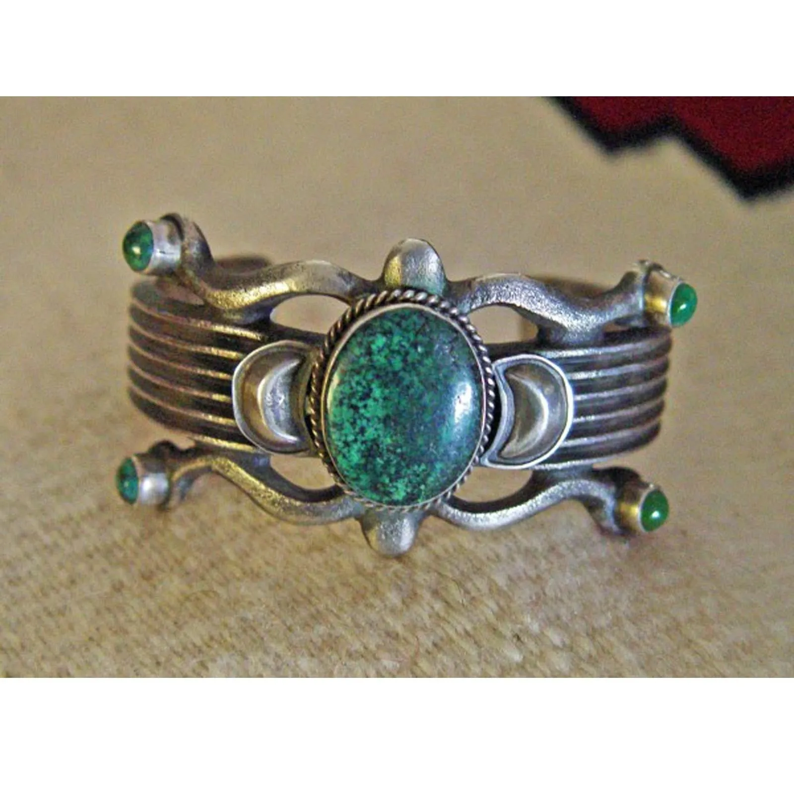 Native American Jewelry : Navajo : Green Turquoise and Silver Bracelet : Martha Cayatineto : NAJ-17