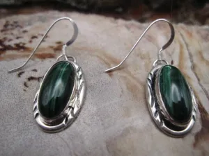 Native American Made Malachite and Sterling Silver Earrings