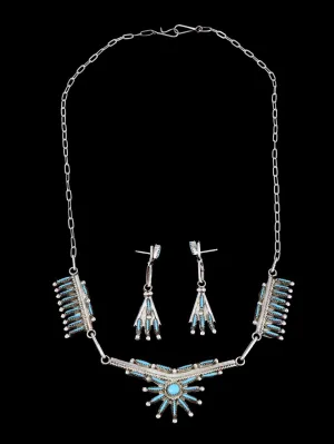 Native American Zuni Turquoise Necklace and Earrings Set