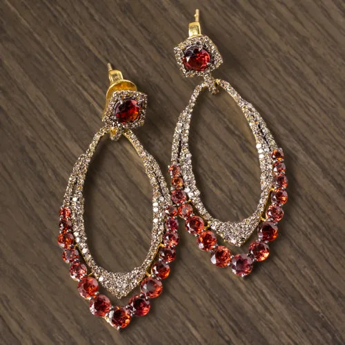 NATURAL 8CT DIAMOND GARNET DANGLE EARRINGS STATEMENT MARQUISE SHAPE RED DROP BIG