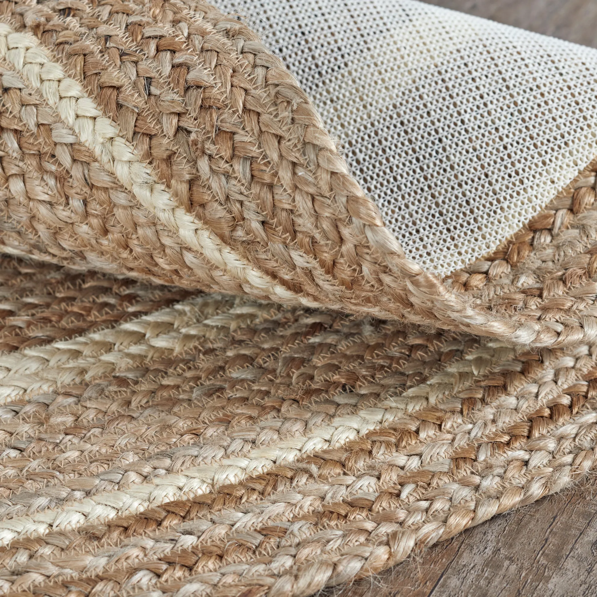 Natural & Creme Jute Rug Oval w/ Pad 27x48