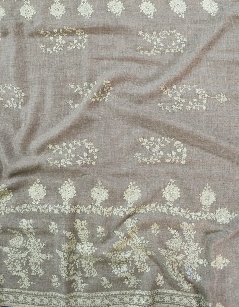 Natural Brown Embroidery Pashmina shawl 7351