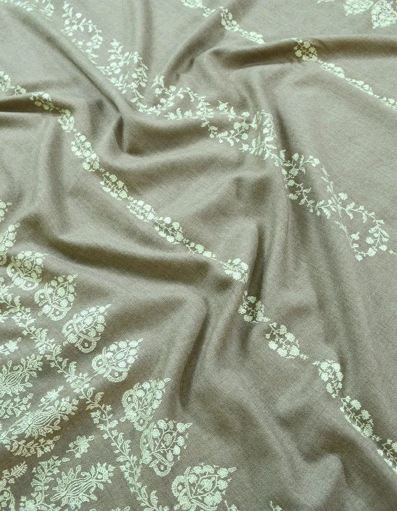 Natural BRown Embroidery Pashmina shawl 7358