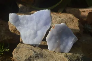 Natural Crystalline Blue Lace Agate Plates x 2 From Namibia