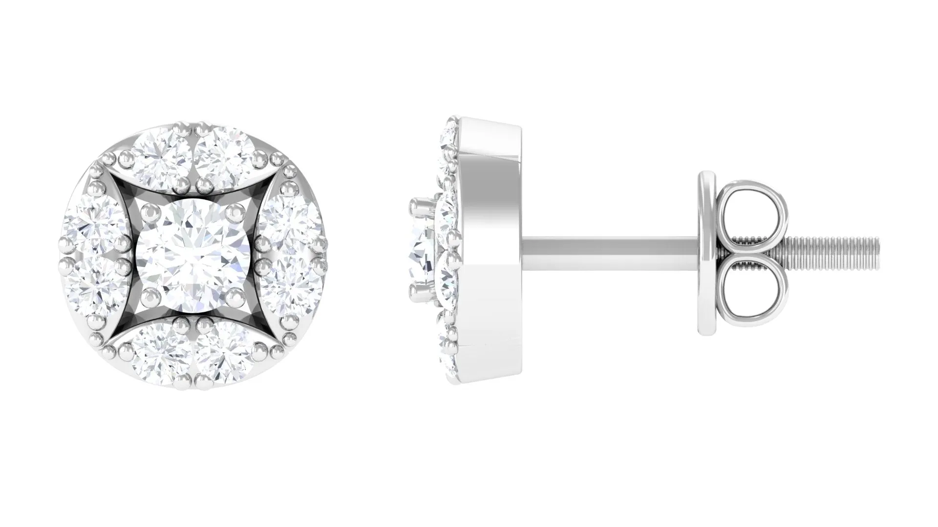 Natural Diamond Screw Back Stud Earrings