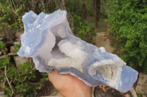 Natural Etched Blue Chalcedony Geode Specimen x 1 From Malawi