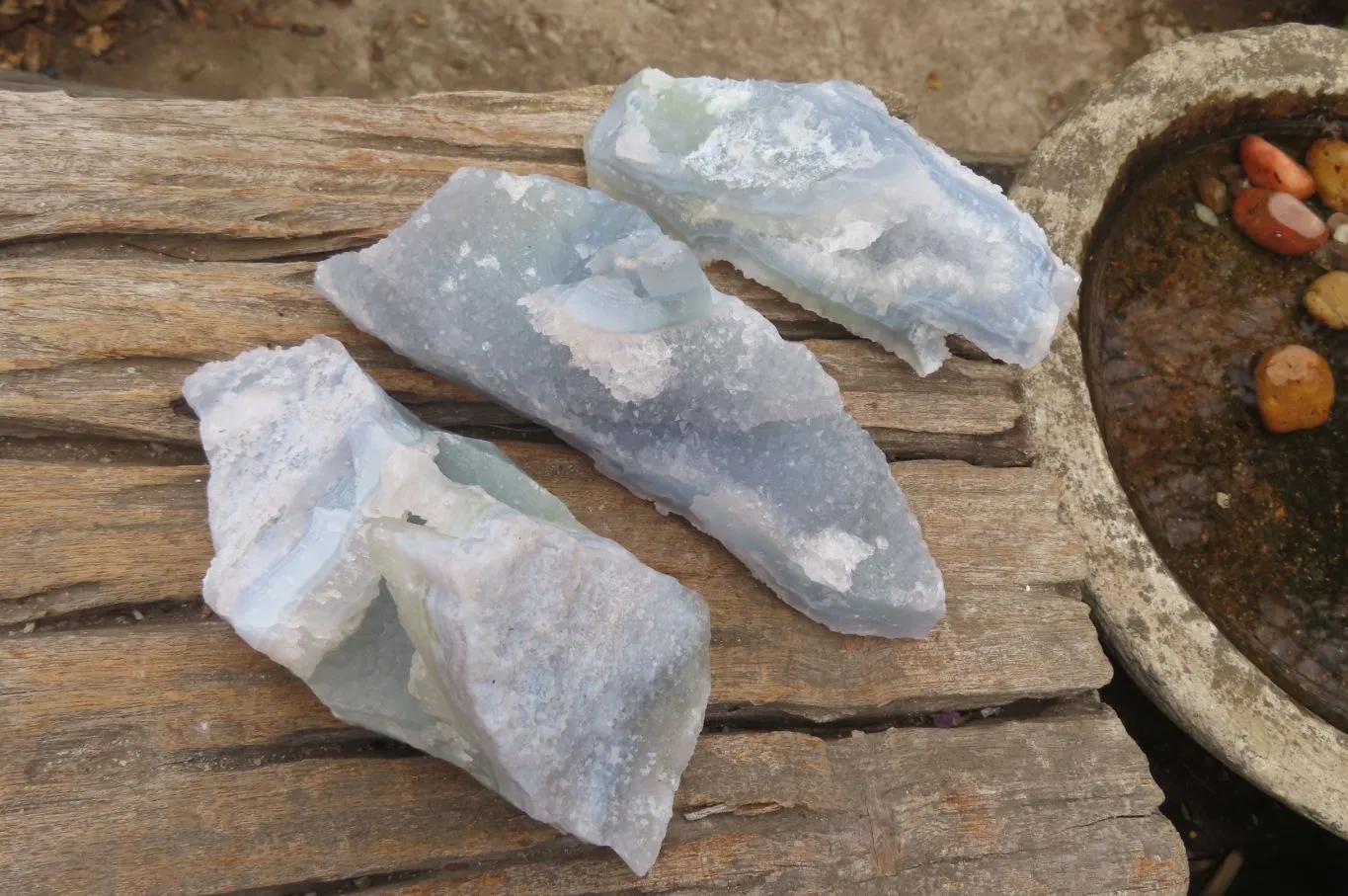 Natural Etched Blue Chalcedony Specimens x 4 From Malawi