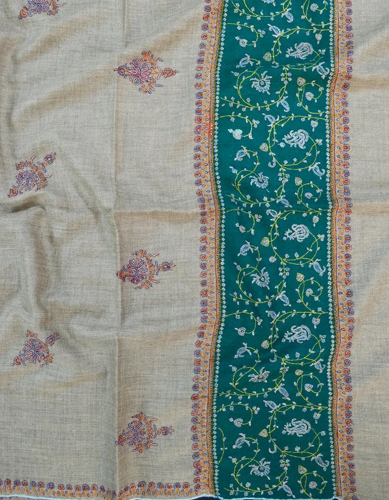 Natural Green Embroidery Pashmina Shawl 7155