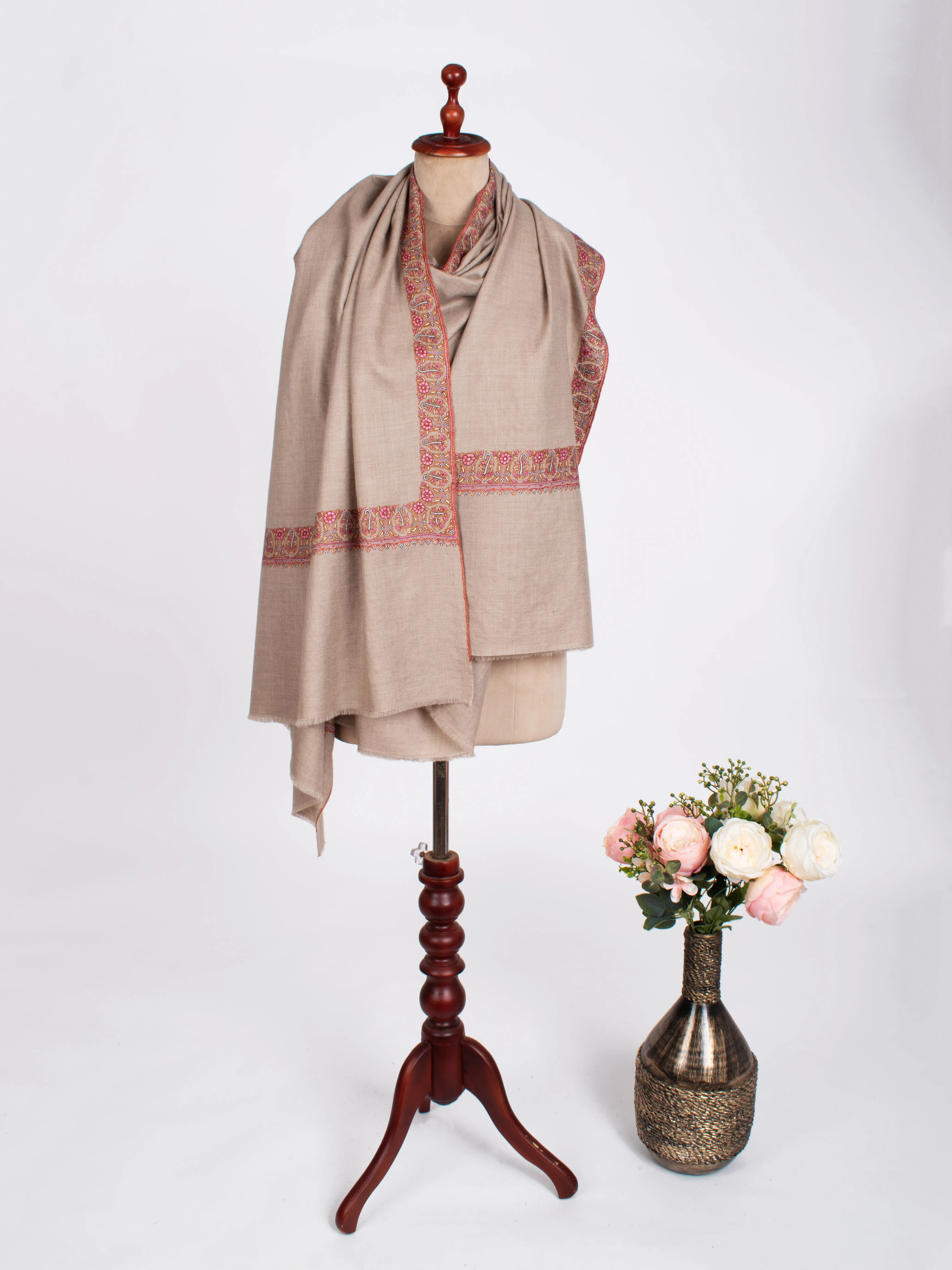 Natural Grey Hand Made Festival Pashmina Shawl