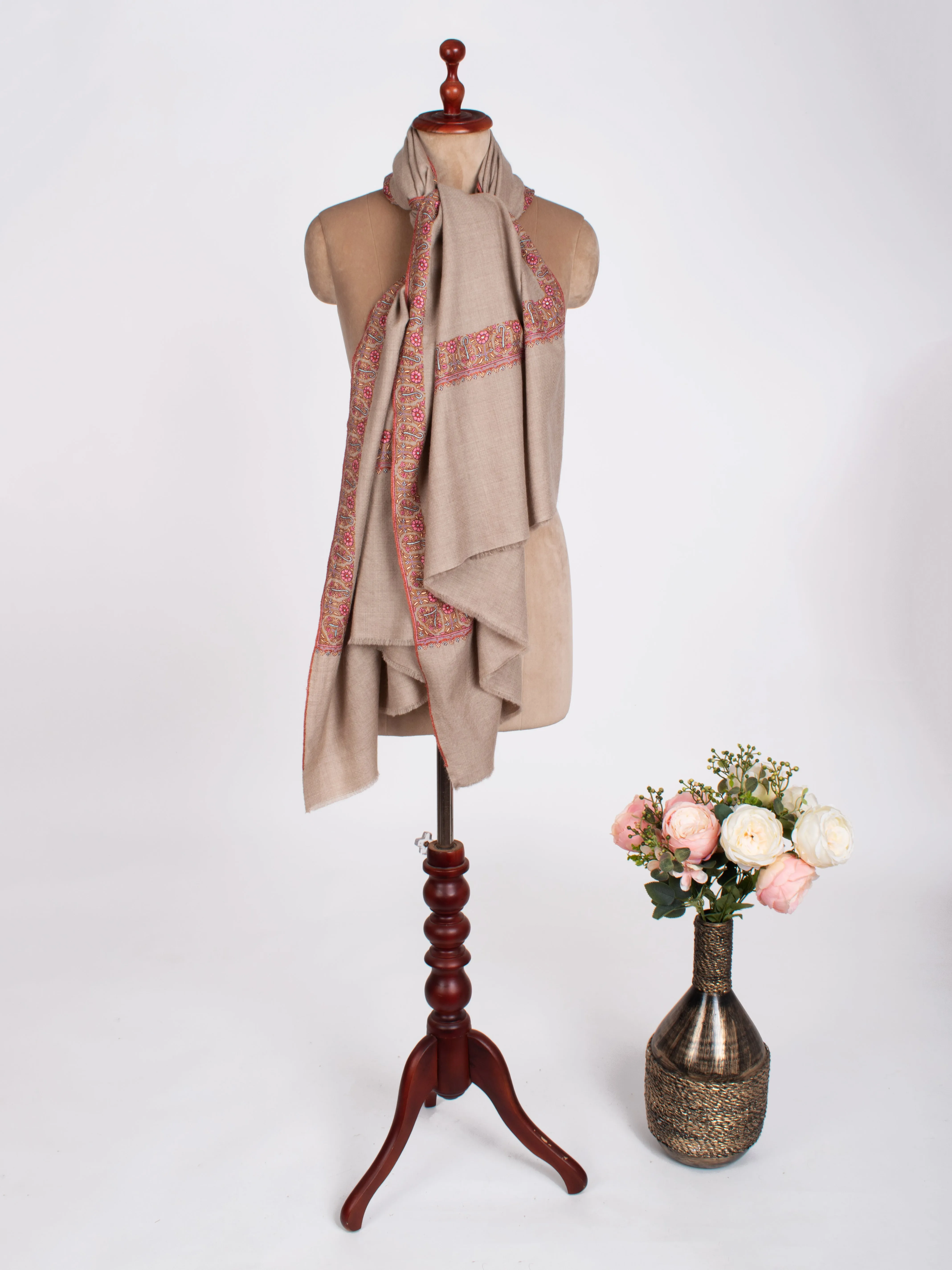 Natural Grey Hand Made Festival Pashmina Shawl