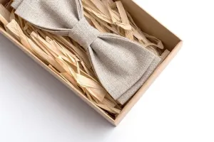 Natural Linen Pre-Tied Beige Bow Ties for Men - Effortlessly Stylish