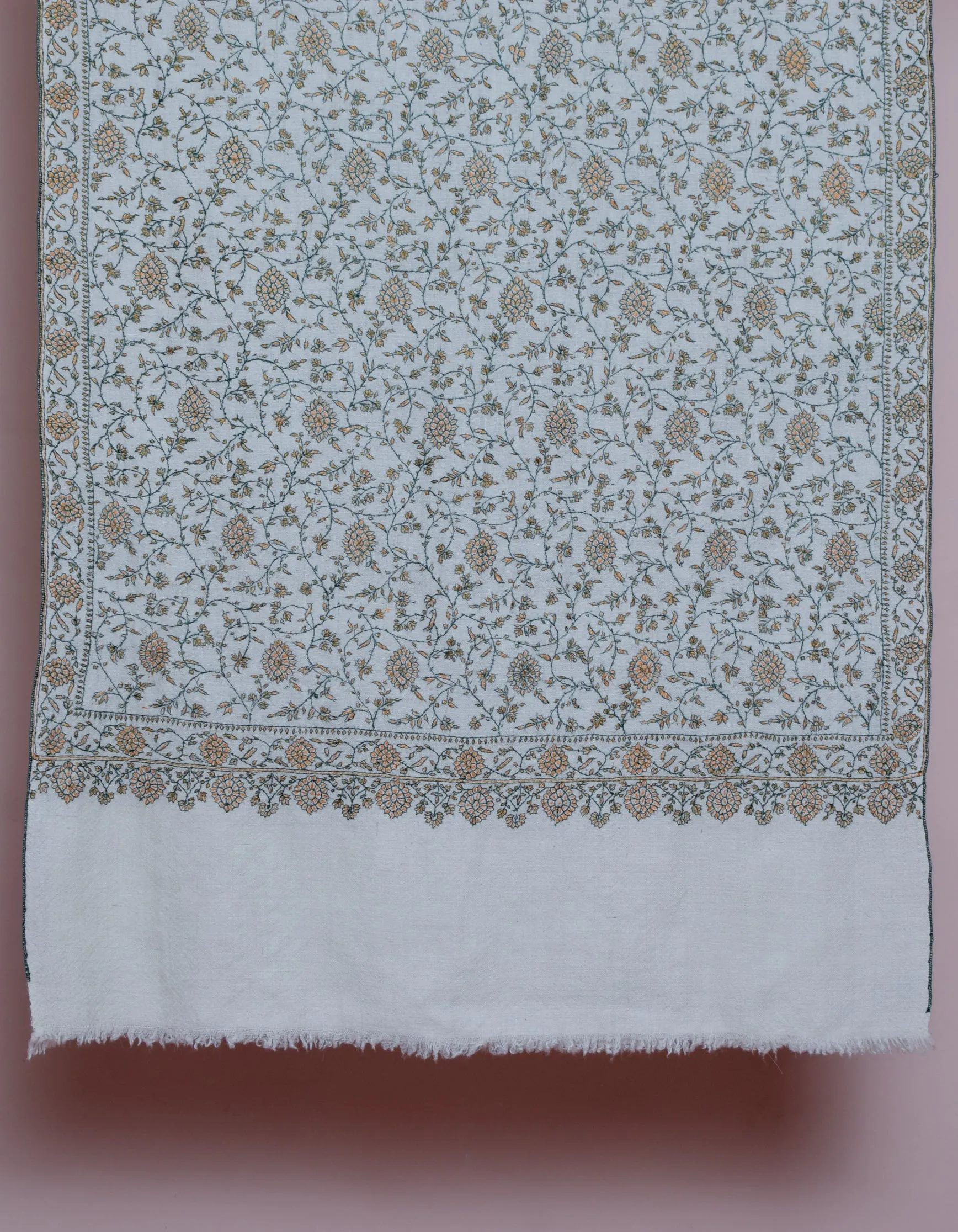 Natural Off-White Handwoven Sozni Jaali Embroidered Cashmere Pashmina Stole