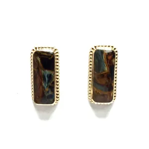 Natural pietersite rectangle inlaid milgrain earrings