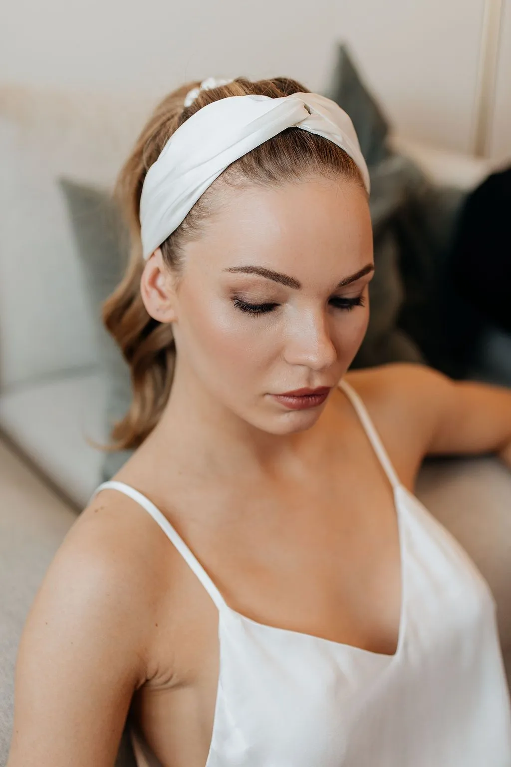 Natural silk Headband White Pearl - sample sale