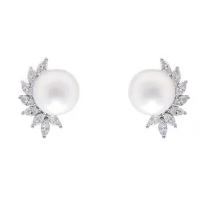 Natural South Sea Pearl and Marquise Diamond Earrings in White Gold