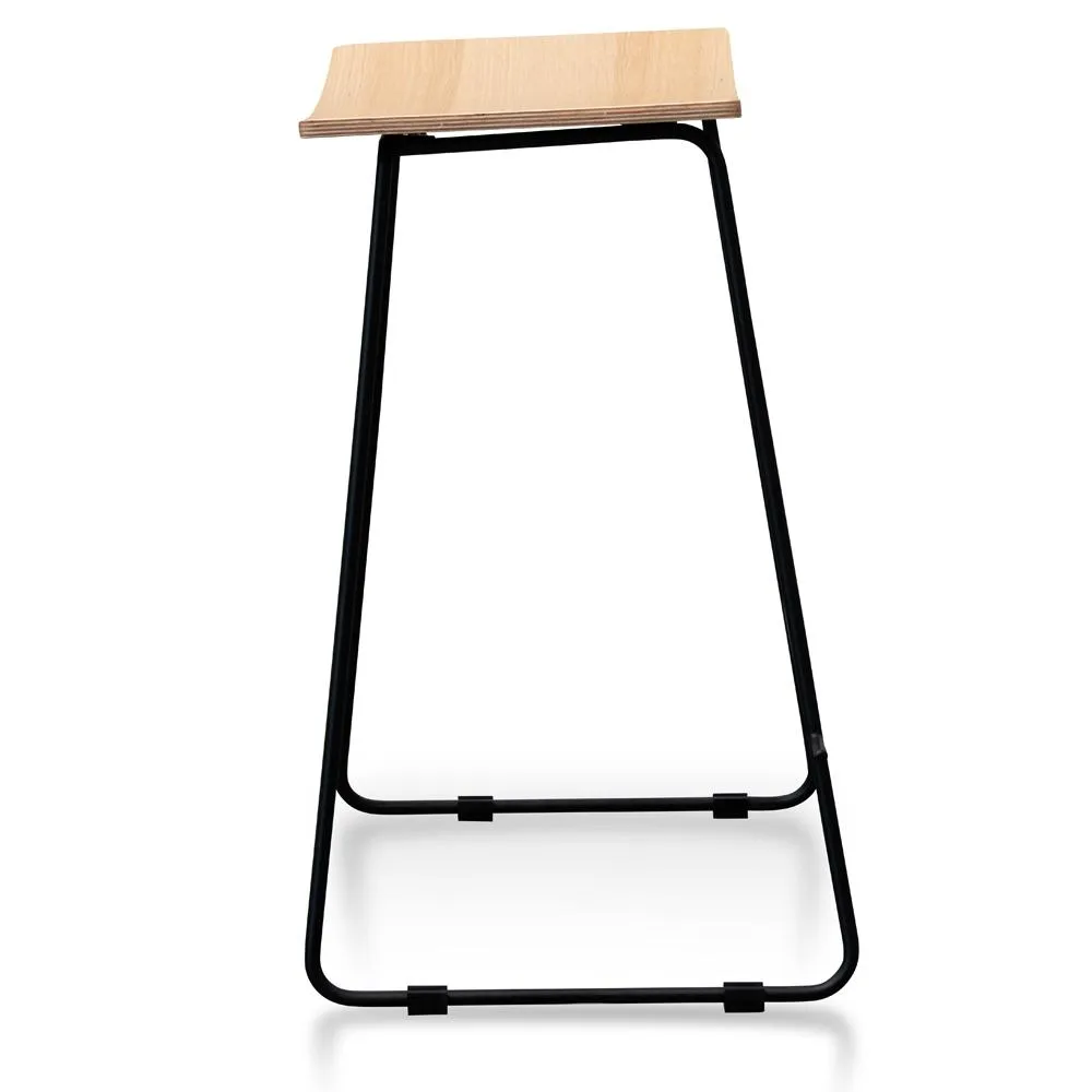 Natural Timber Seat Bar Stool - Black Frame