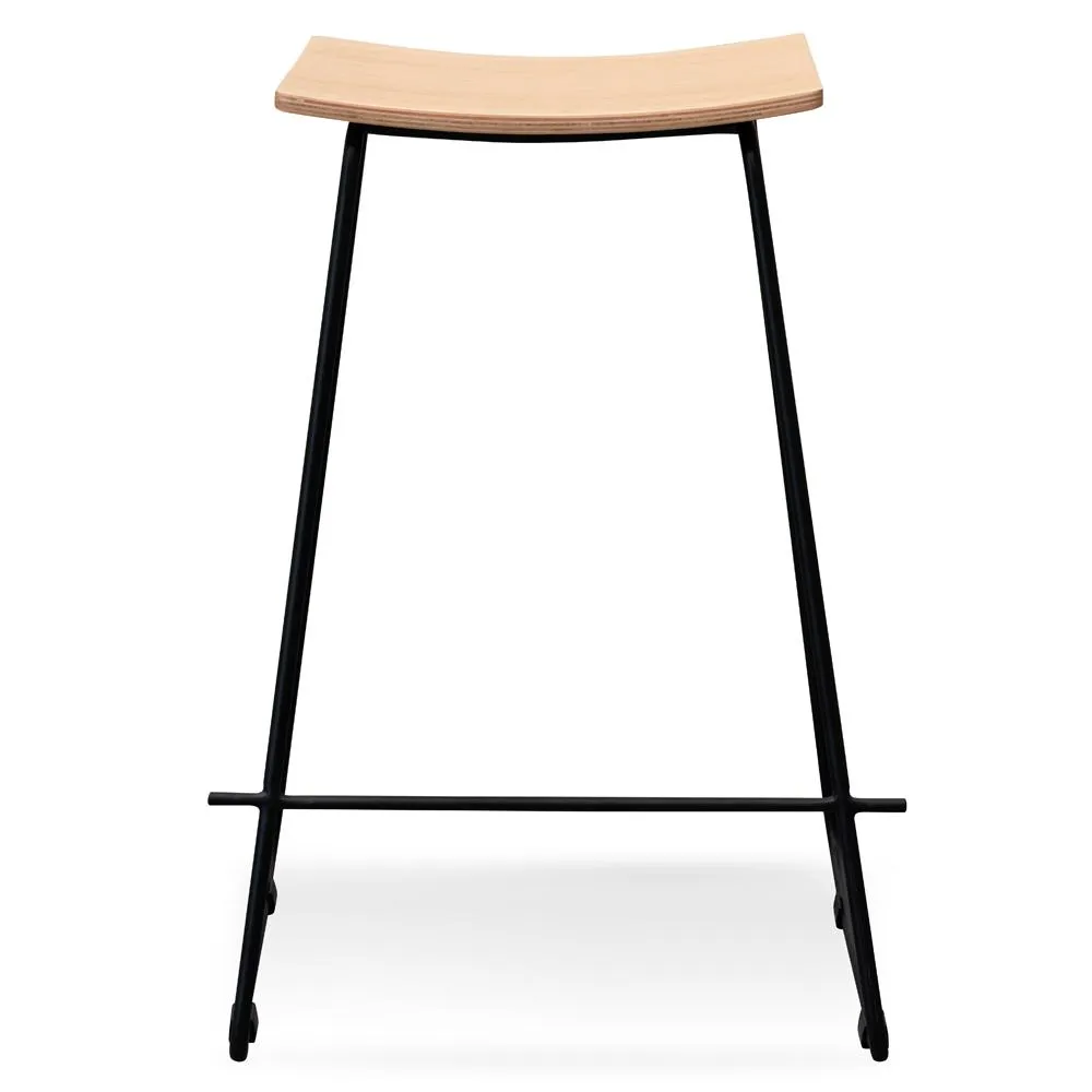 Natural Timber Seat Bar Stool - Black Frame