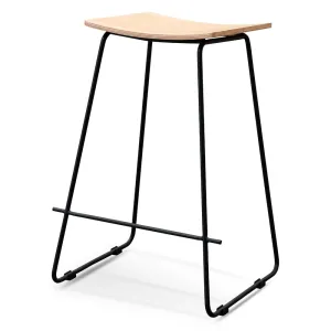 Natural Timber Seat Bar Stool - Black Frame