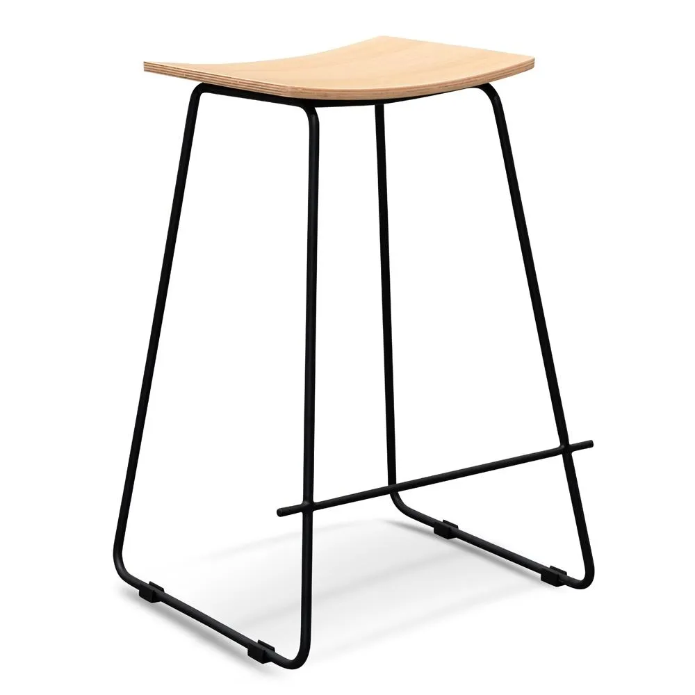 Natural Timber Seat Bar Stool - Black Frame