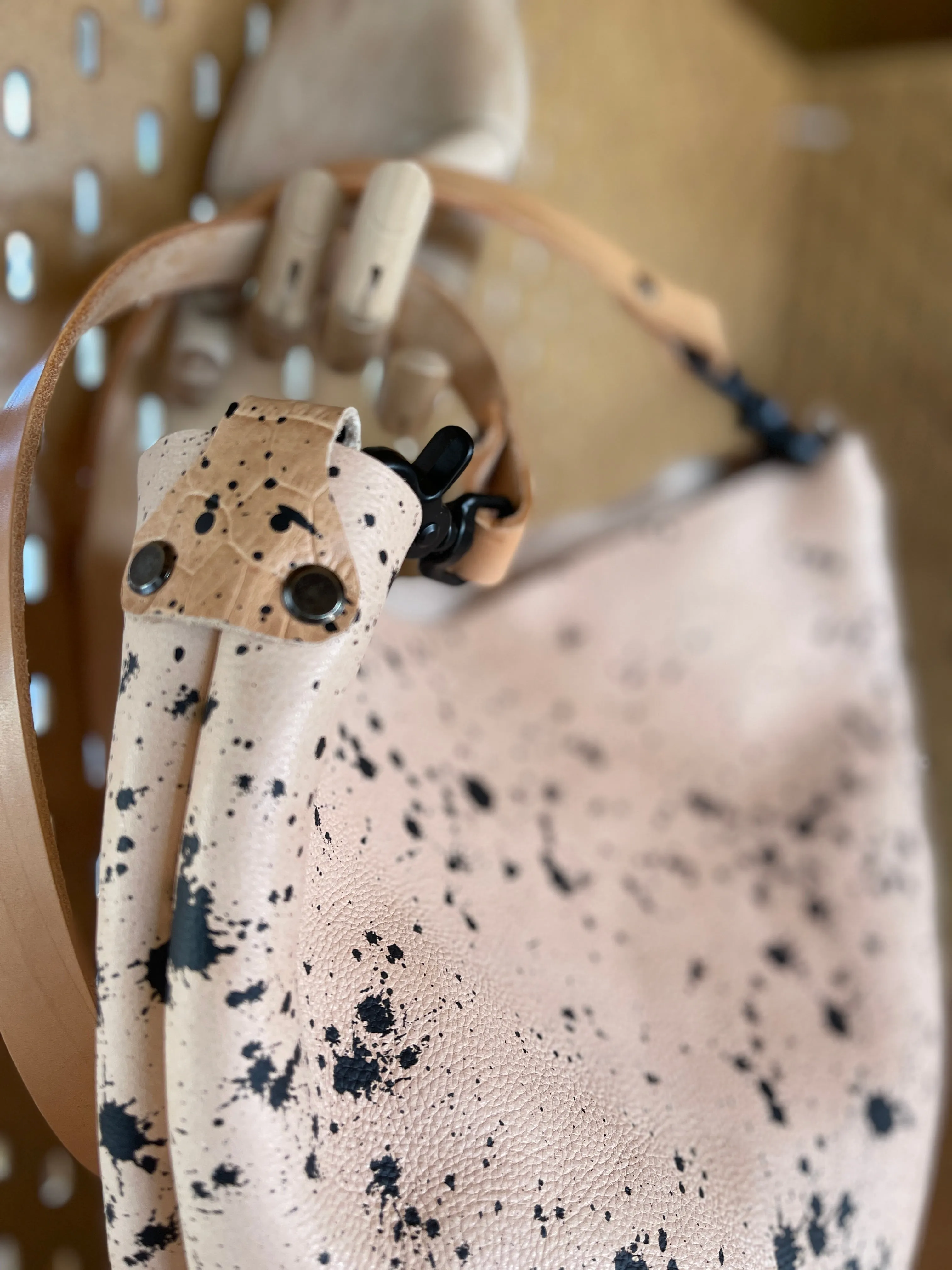 Natural Veg Tan and Black Matte Splatter Leather Crossbody Bag