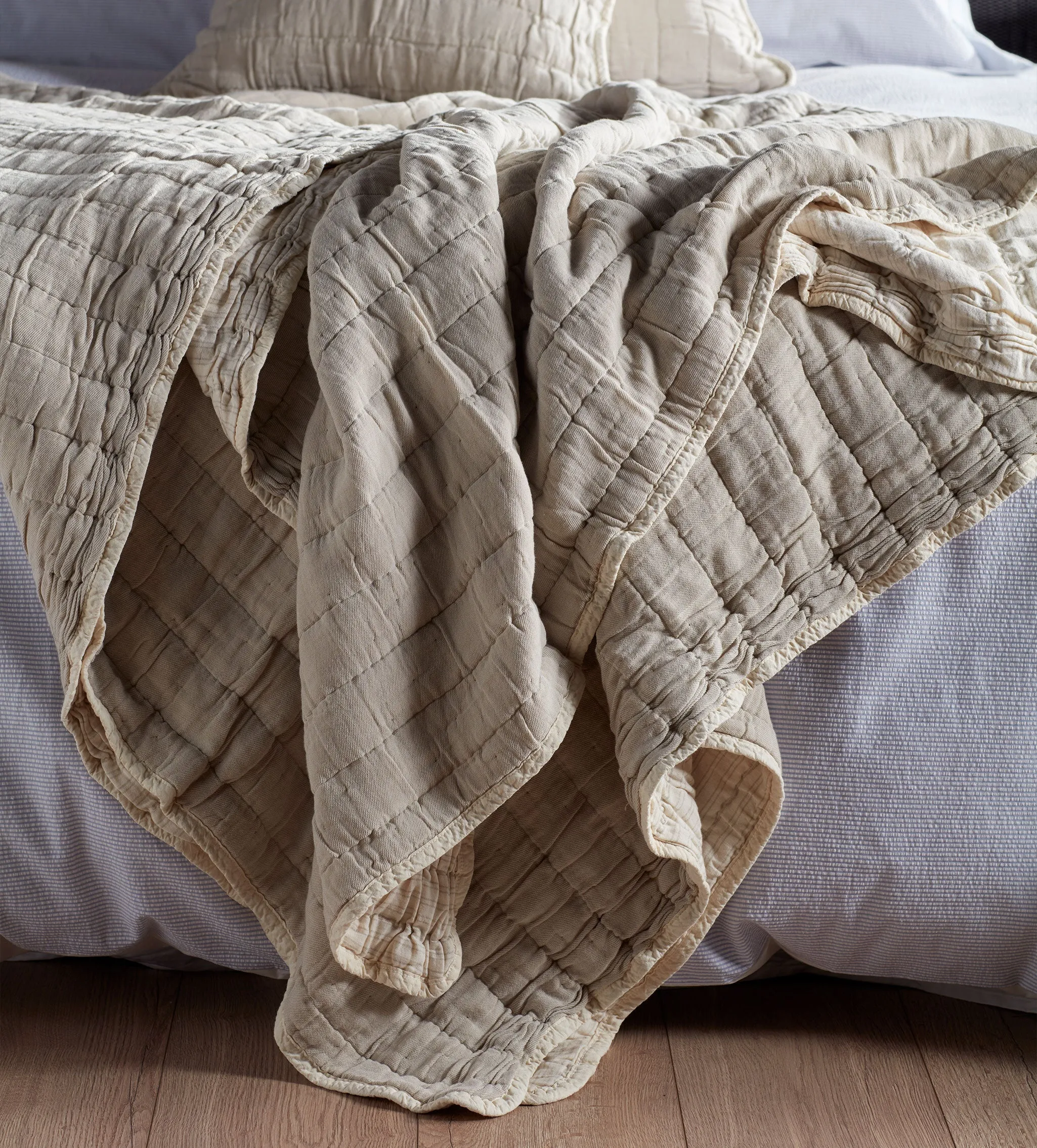 Natural Vivienne 100% Cotton Quilted Cushion Cover and Throw