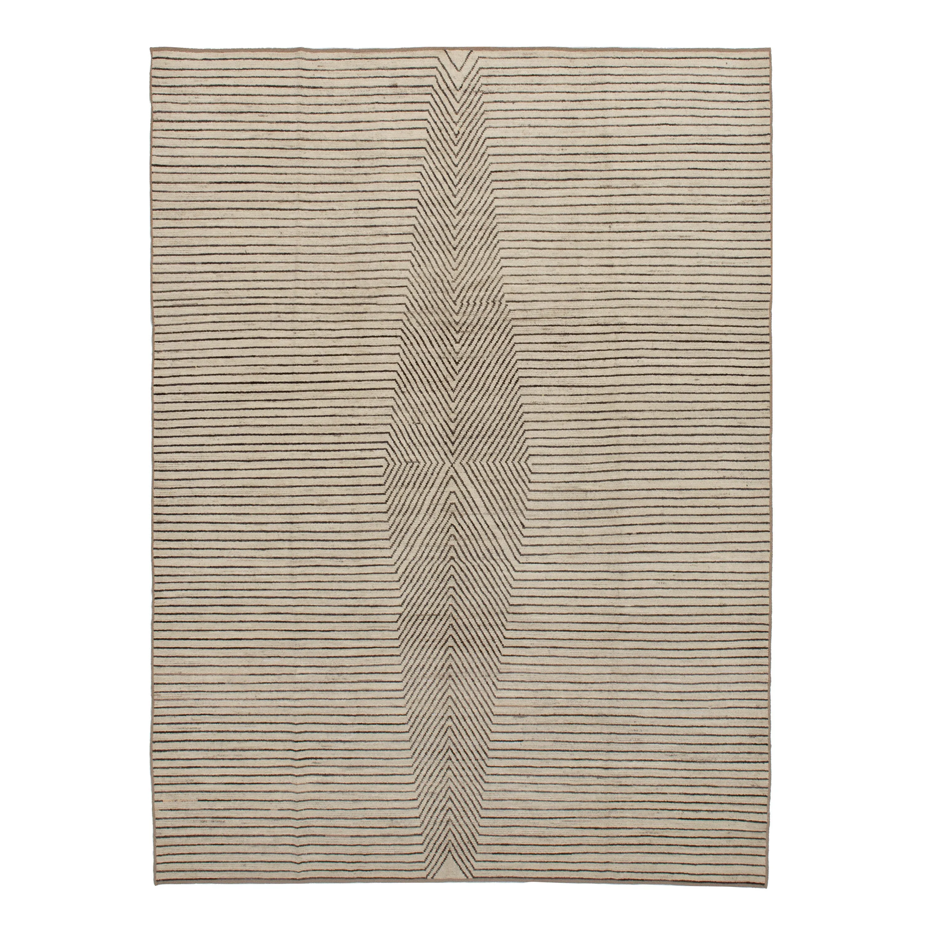 Natural White & Black Zameen Wool Rug - 9'5" x 12'3"