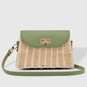 Natural Wicker Shoulder Bag | Sage Green