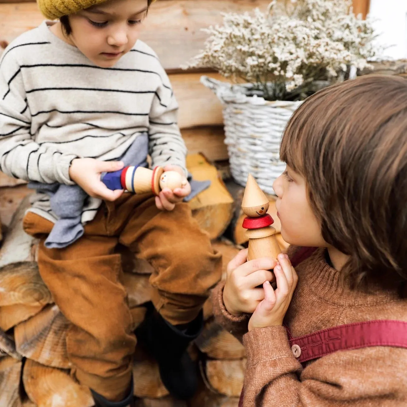 Natural Wooden Toy Stick - Red