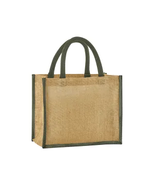 Natural/Olive Green - Natural starched jute midi tote