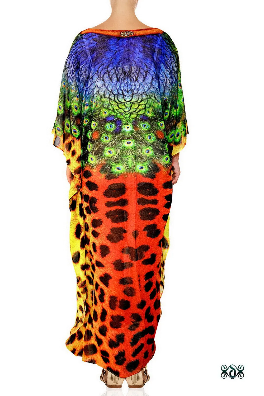 NATURE MORTE Cheetah Peacock Devarshy Animal Print Long Kaftan