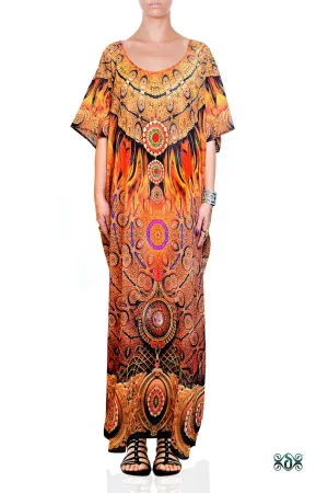 NATURE MORTE Decorative Feathers Devarshy Plus Size Long Kaftan - 1040A