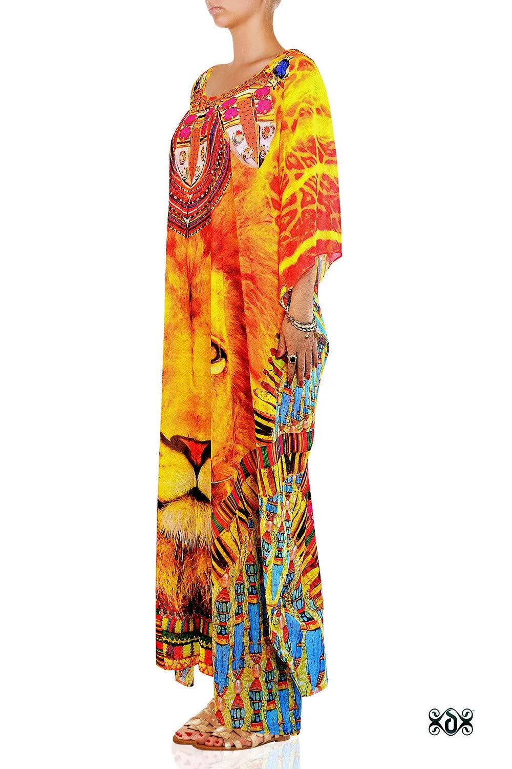 NATURE MORTE The Majestic Yellow Devarshy Animal Print Long Kaftan - 1092A